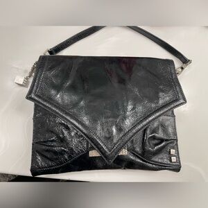 Used vintage 80s 90s Black Textured Handbag with Silver Charm